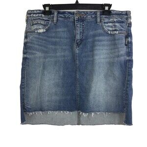 Silver Jeans Co. Women Francy Mid Rise Cut-Off High Low Denim Skirt Blue Size 8